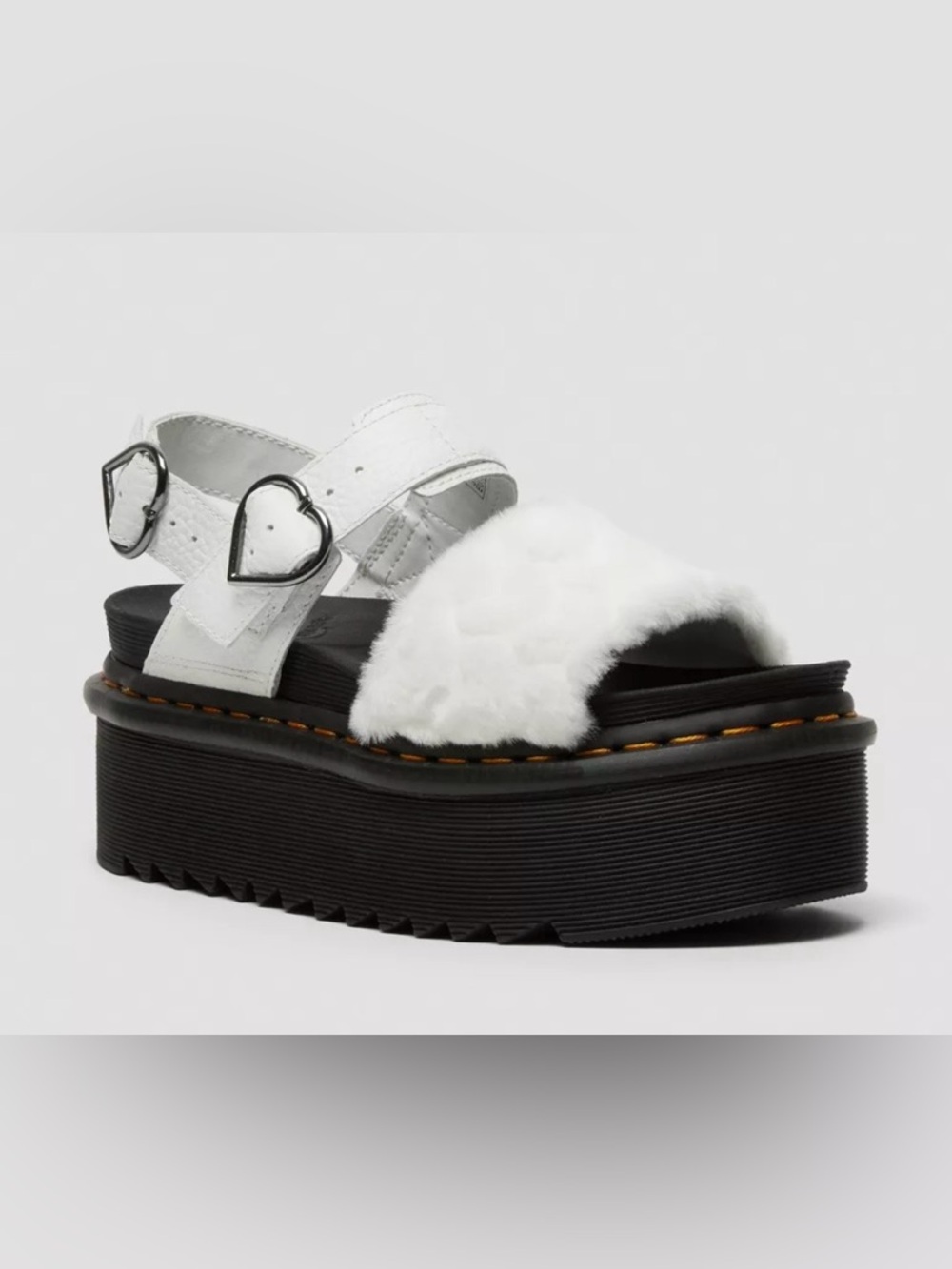 Doc Martens Voss Quad Fluffy Leather Faux Fur Platform Sandals Size 7